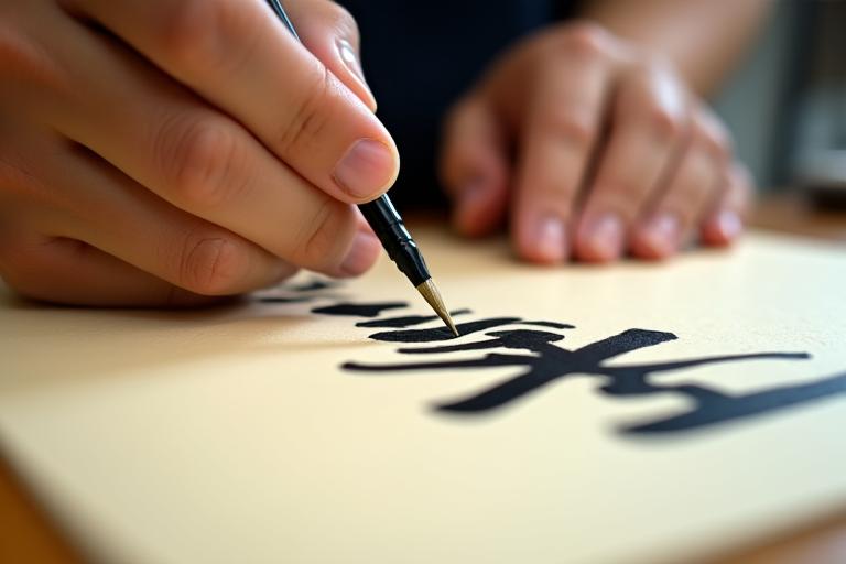 書道ワークショップでの筆遣い