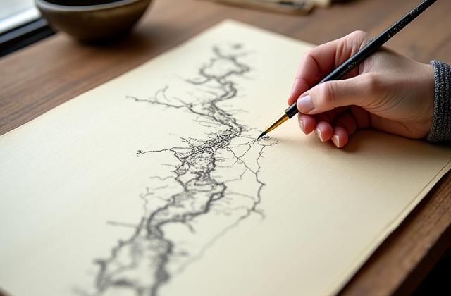 日本の地図とペンで計画を練る様子。熟考された旅行プランを象徴。